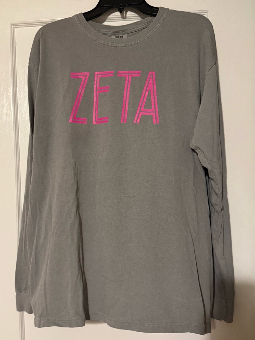 Comfort Colors  Long Sleeve Tee - Gray with Pink ZETA, ZTA size large